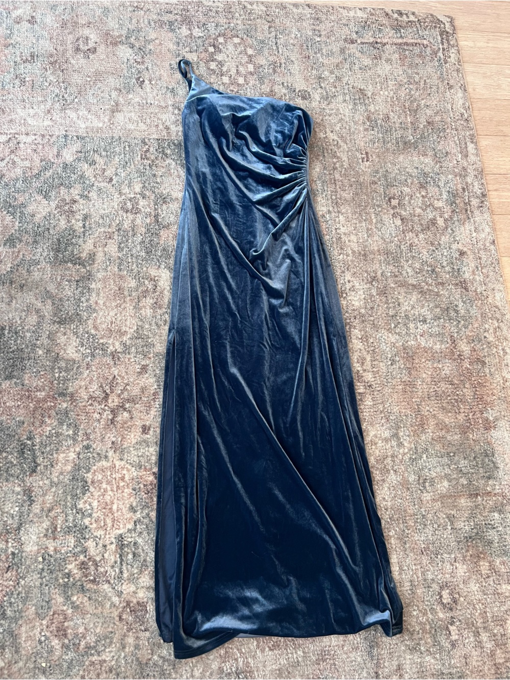 Revelry Navy One-Shoulder Velvet Gown